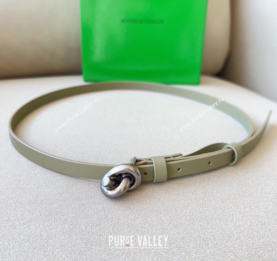 Bottega Veneta Womens Soft Calfskin Belt 1.5cm with Knot Buckle Travertine Green/Silver 2025 0315 (99-250315088)