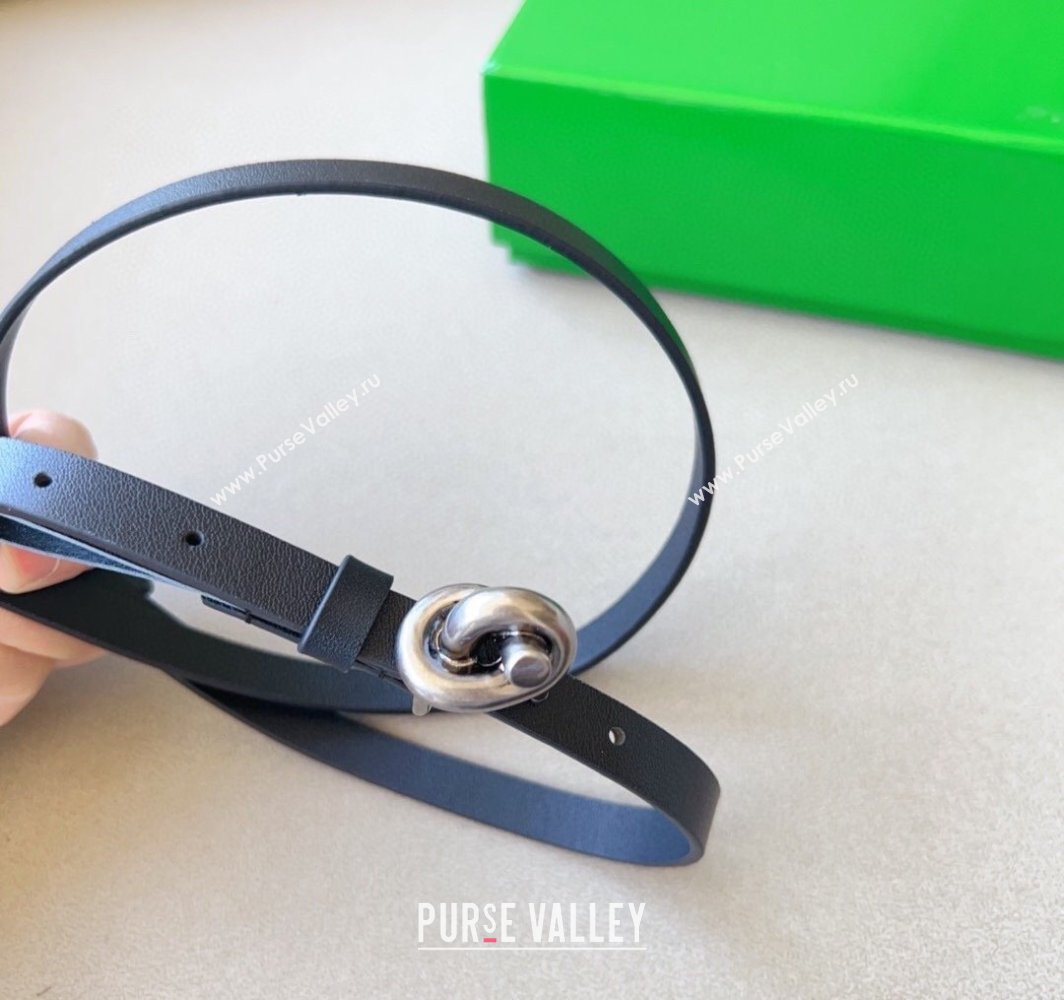 Bottega Veneta Womens Soft Calfskin Belt 1.5cm with Knot Buckle Black/Silver 2025 0315 (99-250315086)