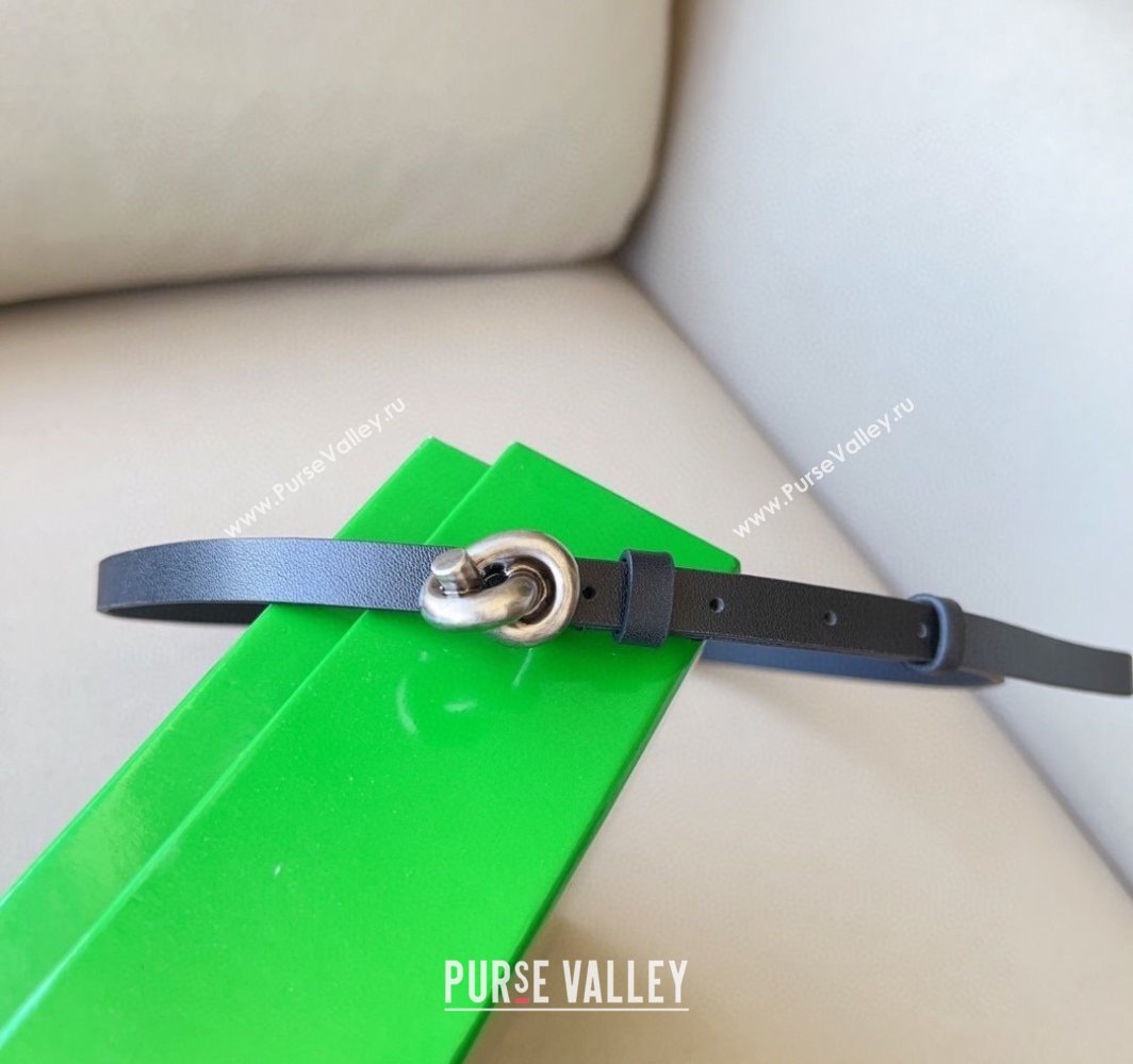 Bottega Veneta Womens Soft Calfskin Belt 1.5cm with Knot Buckle Black/Silver 2025 0315 (99-250315086)