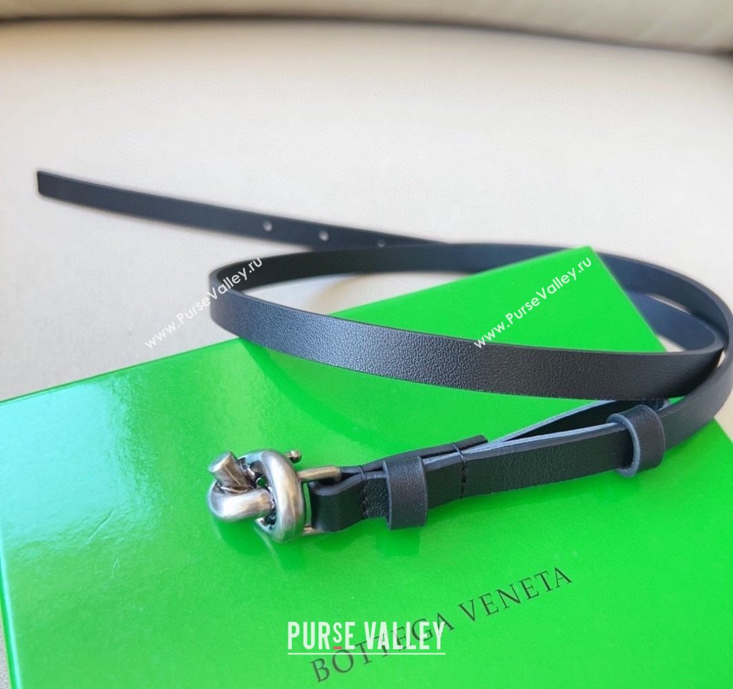 Bottega Veneta Womens Soft Calfskin Belt 1.5cm with Knot Buckle Black/Silver 2025 0315 (99-250315086)