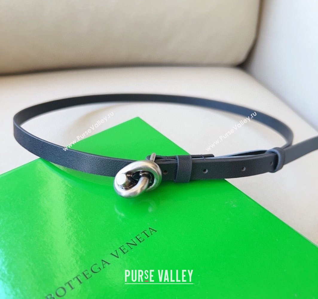 Bottega Veneta Womens Soft Calfskin Belt 1.5cm with Knot Buckle Black/Silver 2025 0315 (99-250315086)