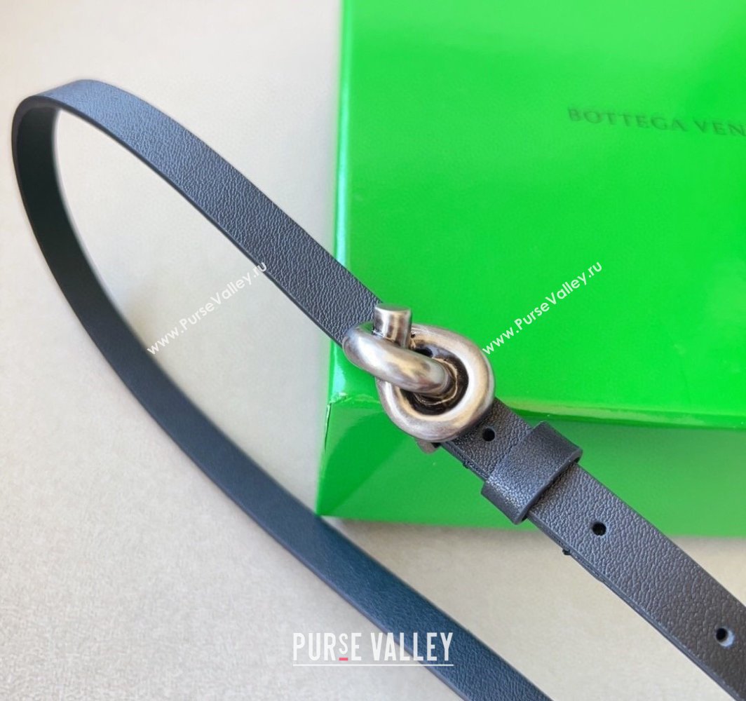 Bottega Veneta Womens Soft Calfskin Belt 1.5cm with Knot Buckle Black/Silver 2025 0315 (99-250315086)