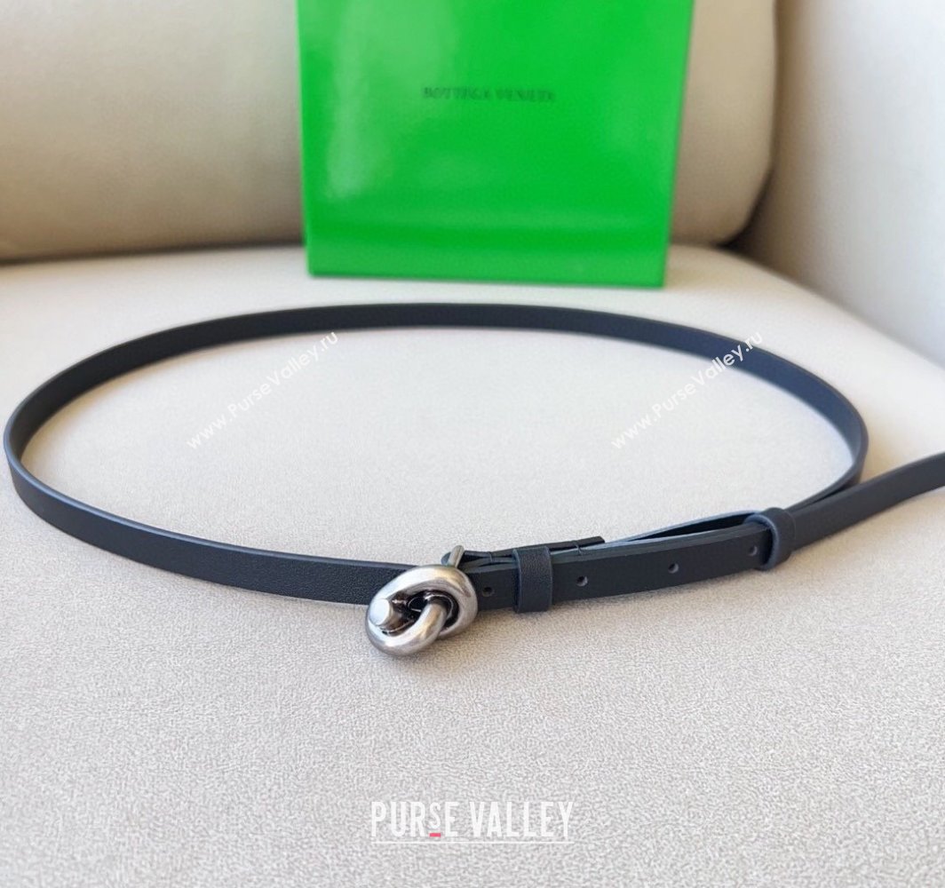 Bottega Veneta Womens Soft Calfskin Belt 1.5cm with Knot Buckle Black/Silver 2025 0315 (99-250315086)