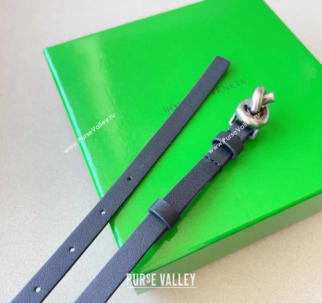 Bottega Veneta Womens Soft Calfskin Belt 1.5cm with Knot Buckle Black/Silver 2025 0315 (99-250315086)