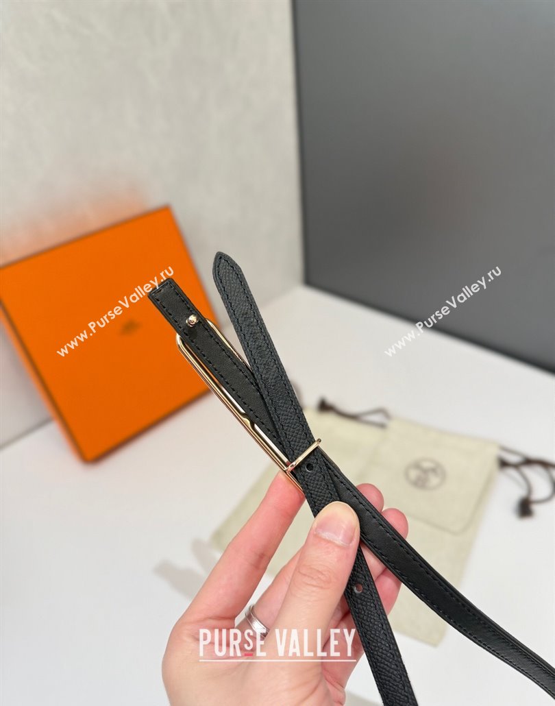 Hermes Roulis belt buckle Reversible leather strap 1.3cm Black/Gold 2025 0314 (99-250314083)