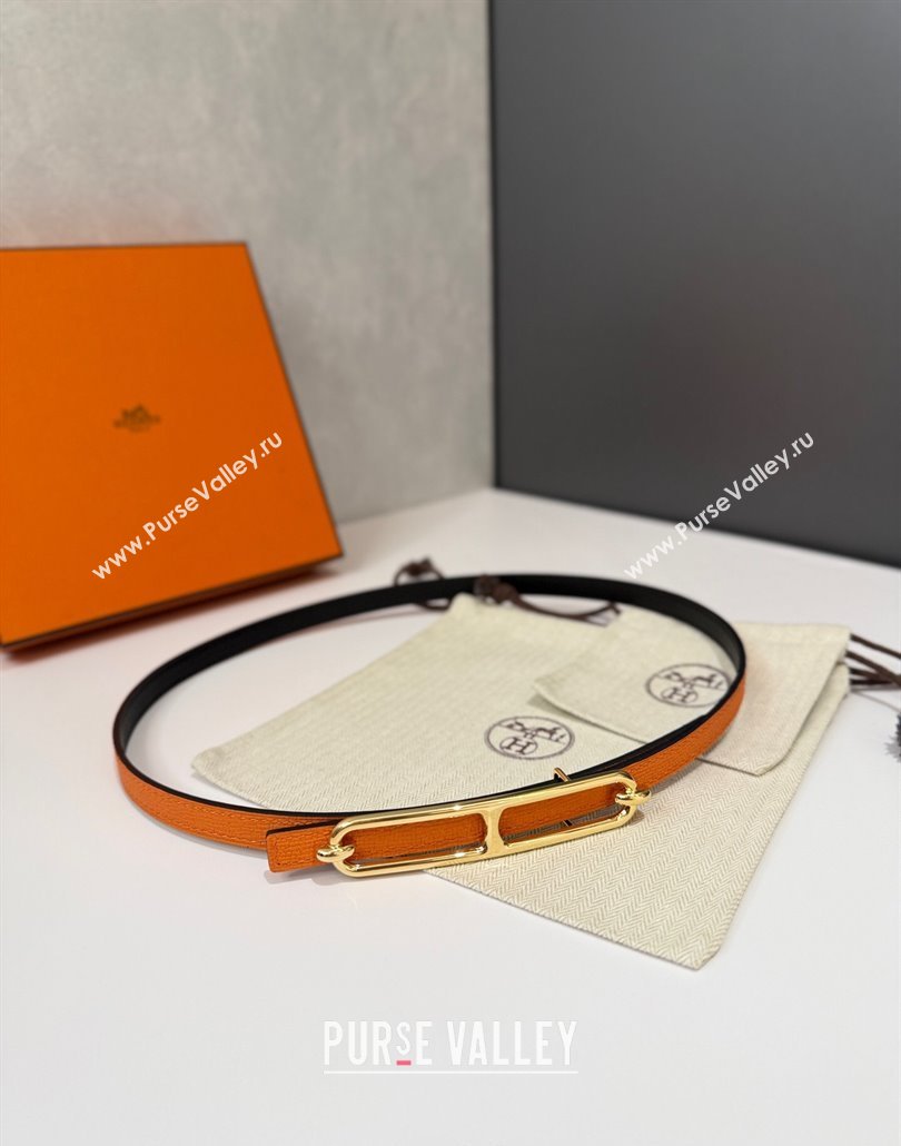 Hermes Roulis belt buckle Reversible leather strap 1.3cm Orange/Gold Yellow 2025 0314 (99-250314080)