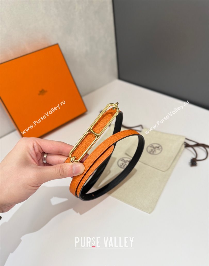 Hermes Roulis belt buckle Reversible leather strap 1.3cm Orange/Gold Yellow 2025 0314 (99-250314080)