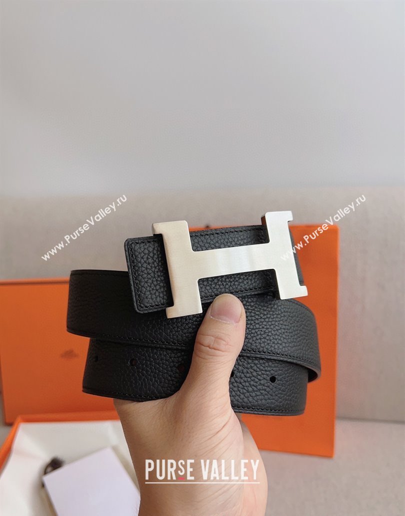 Hermes Constance Belt Buckle Epsom Leather Strap 3.8cm Black/Silver 2025 0314 (99-250314091)