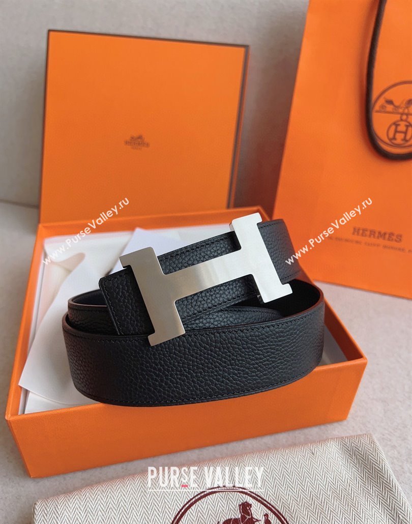 Hermes Constance Belt Buckle Epsom Leather Strap 3.8cm Black/Silver 2025 0314 (99-250314091)