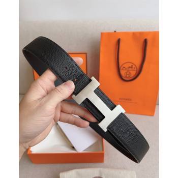 Hermes Constance Belt Buckle Epsom Leather Strap 3.8cm Black/Silver 2025 0314 (99-250314091)