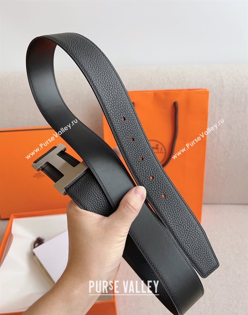 Hermes Constance Belt Buckle Epsom Leather Strap 3.8cm Black/Silver 2025 0314 (99-250314091)