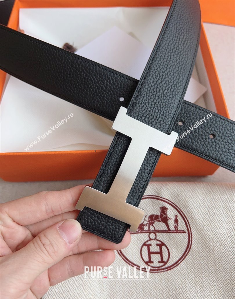 Hermes Constance Belt Buckle Epsom Leather Strap 3.8cm Black/Silver 2025 0314 (99-250314091)