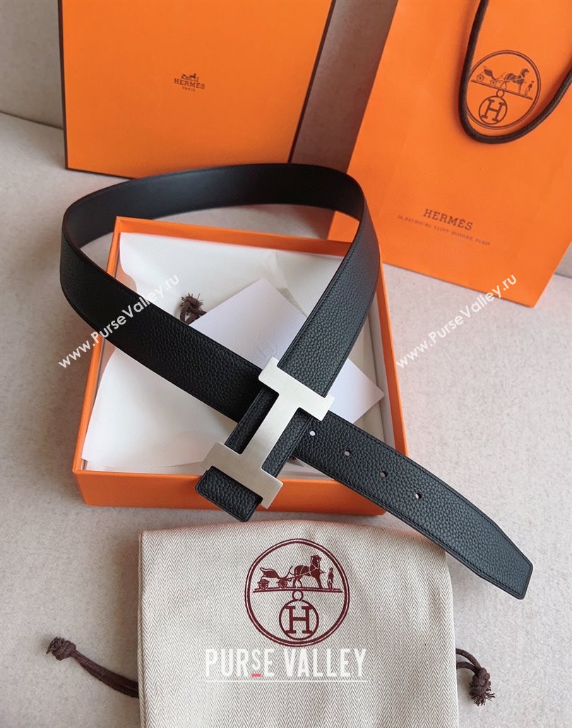 Hermes Constance Belt Buckle Epsom Leather Strap 3.8cm Black/Silver 2025 0314 (99-250314091)