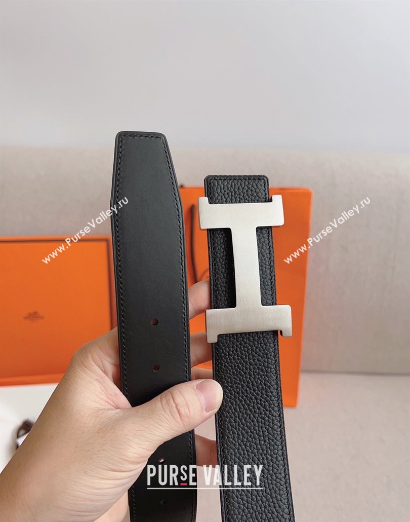 Hermes Constance Belt Buckle Epsom Leather Strap 3.8cm Black/Silver 2025 0314 (99-250314091)