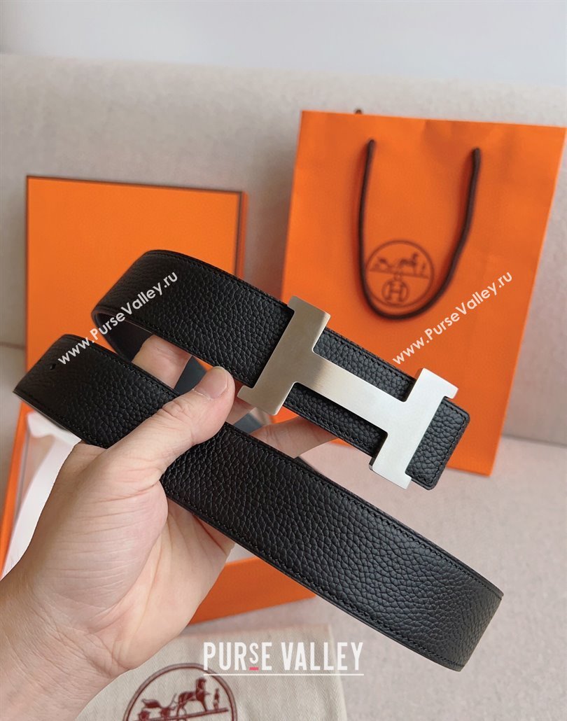 Hermes Constance Belt Buckle Epsom Leather Strap 3.8cm Black/Silver 2025 0314 (99-250314091)