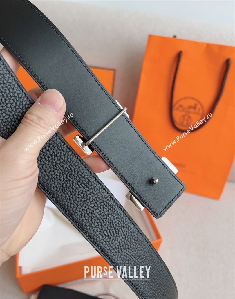 Hermes Constance Belt Buckle Epsom Leather Strap 3.8cm Black/Silver 2025 0314 (99-250314091)