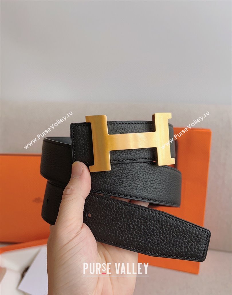 Hermes Constance Belt Buckle Epsom Leather Strap 3.8cm Black/Gold 2025 0314 (99-250314092)