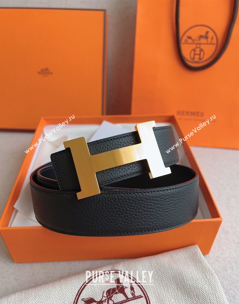 Hermes Constance Belt Buckle Epsom Leather Strap 3.8cm Black/Gold 2025 0314 (99-250314092)