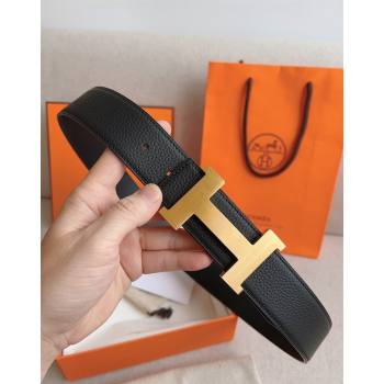 Hermes Constance Belt Buckle Epsom Leather Strap 3.8cm Black/Gold 2025 0314 (99-250314092)