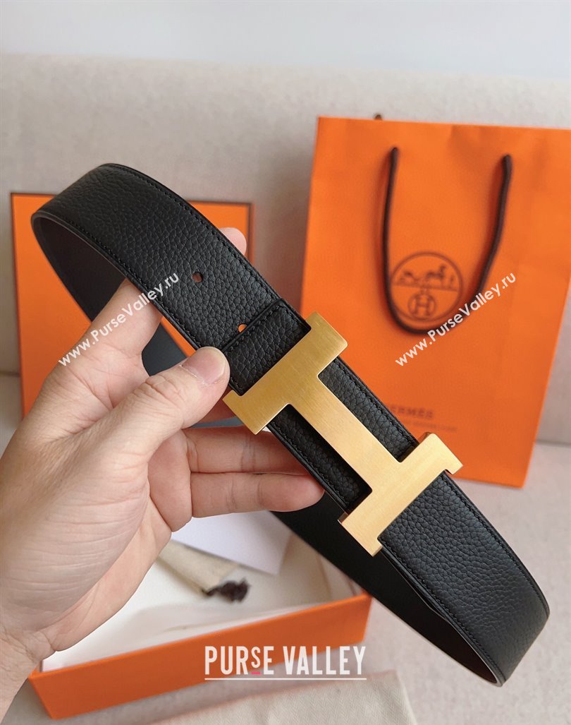 Hermes Constance Belt Buckle Epsom Leather Strap 3.8cm Black/Gold 2025 0314 (99-250314092)