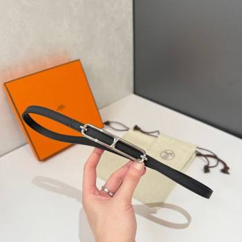Hermes Roulis belt buckle Reversible leather strap 1.3cm Black/Silver 2025 0314 (99-250314084)