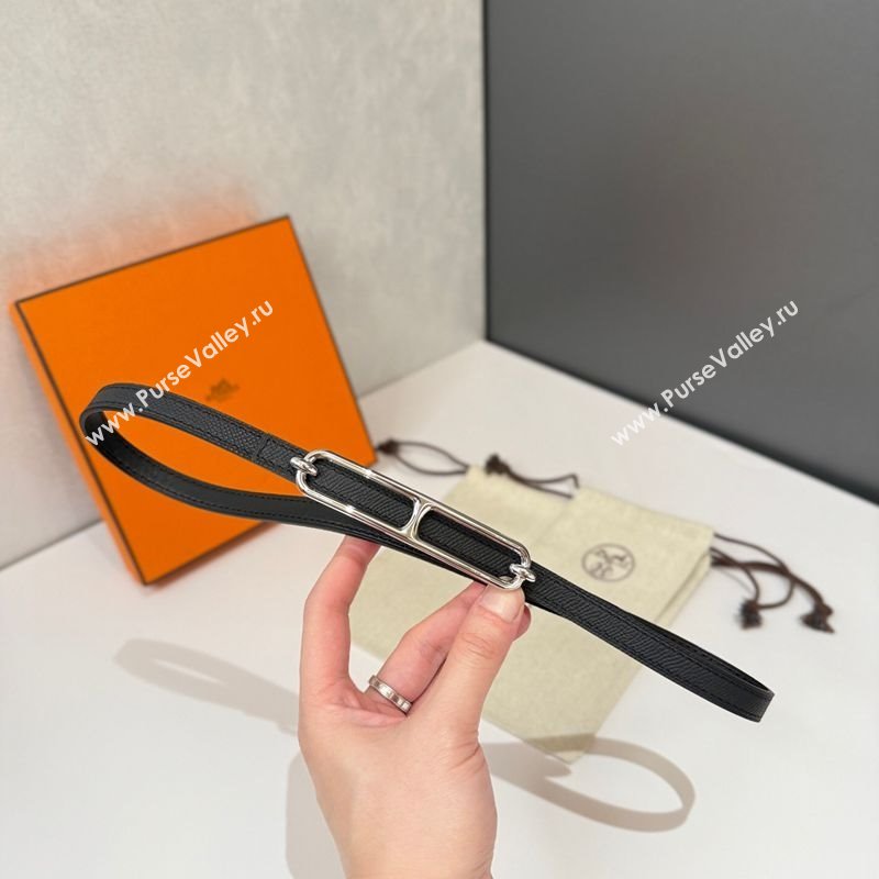 Hermes Roulis belt buckle Reversible leather strap 1.3cm Black/Silver 2025 0314 (99-250314084)