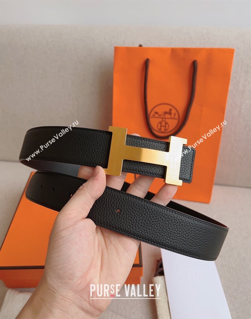 Hermes Constance Belt Buckle Epsom Leather Strap 3.8cm Black/Gold 2025 0314 (99-250314092)