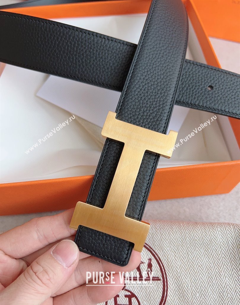 Hermes Constance Belt Buckle Epsom Leather Strap 3.8cm Black/Gold 2025 0314 (99-250314092)