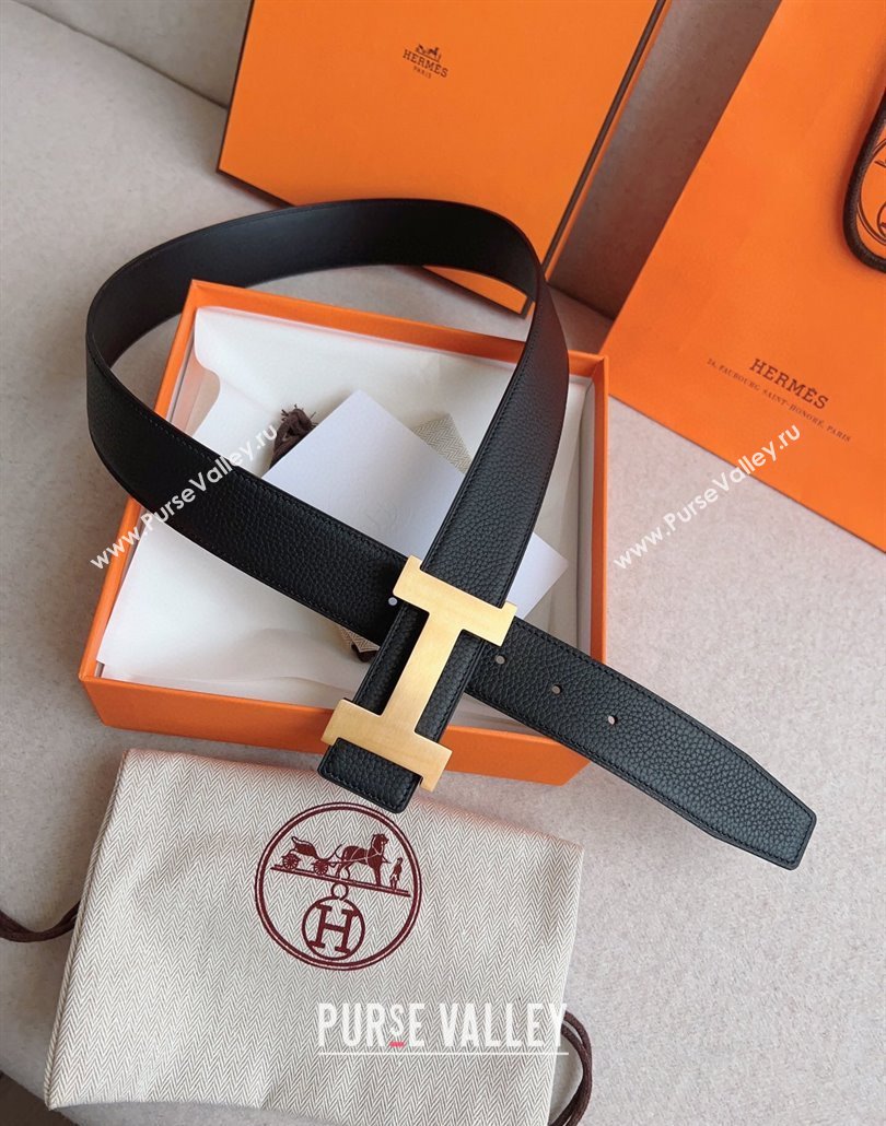 Hermes Constance Belt Buckle Epsom Leather Strap 3.8cm Black/Gold 2025 0314 (99-250314092)