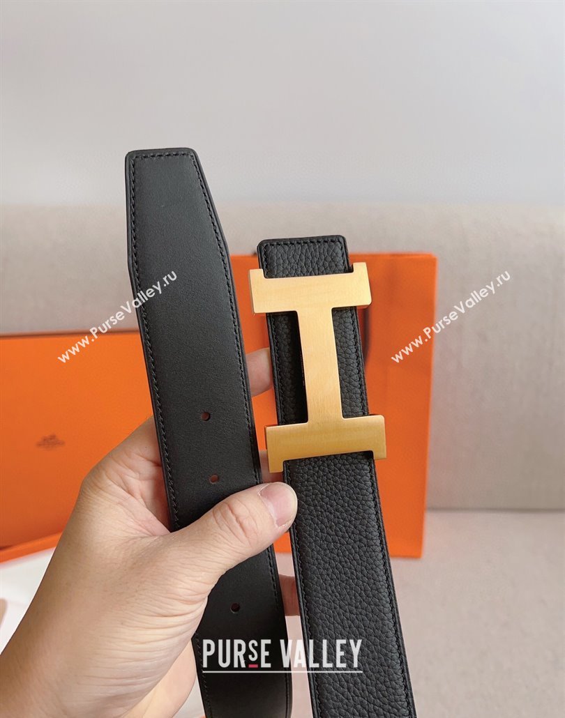 Hermes Constance Belt Buckle Epsom Leather Strap 3.8cm Black/Gold 2025 0314 (99-250314092)