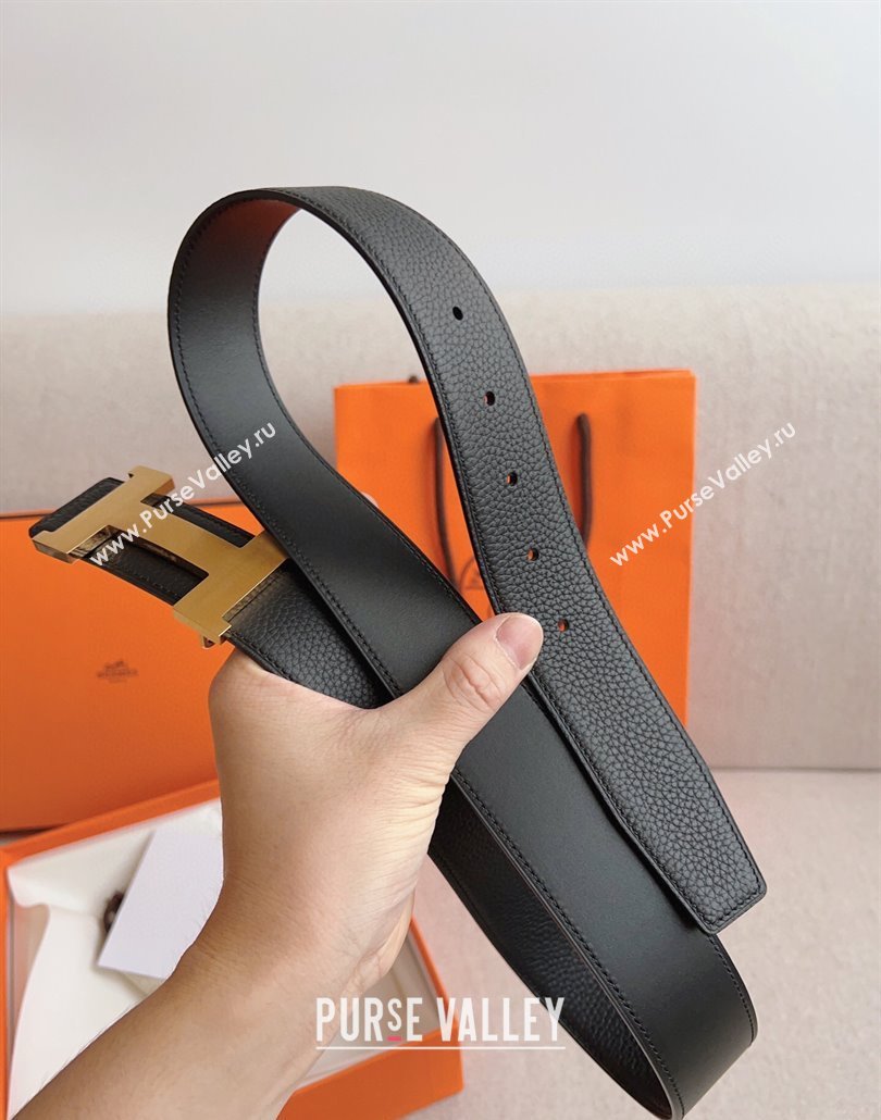 Hermes Constance Belt Buckle Epsom Leather Strap 3.8cm Black/Gold 2025 0314 (99-250314092)