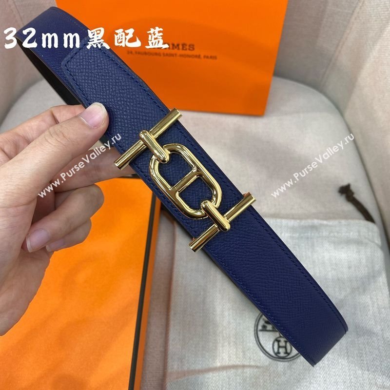 Hermes Ancre belt buckle Reversible Epsom leather strap 3.2cm Black/Blue 2025 0314 (99-250314093)