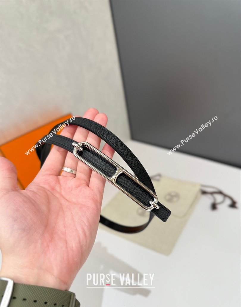 Hermes Roulis belt buckle Reversible leather strap 1.3cm Black/Silver 2025 0314 (99-250314084)