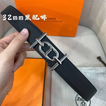 Hermes Ancre belt buckle Reversible Epsom leather strap 3.2cm Black/Coffee 2025 0314 (99-250314095)