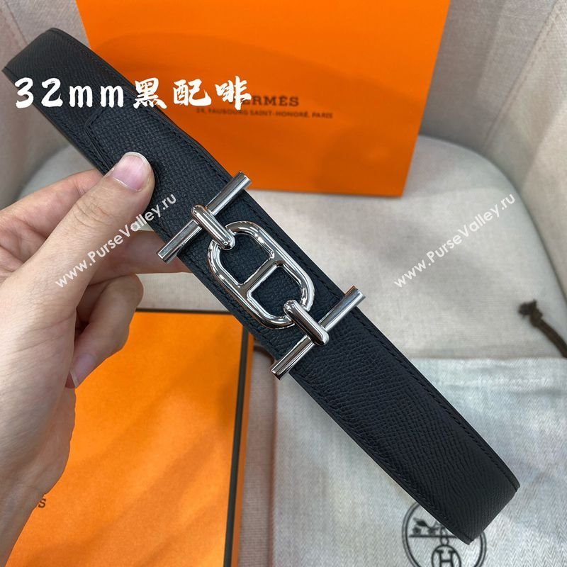 Hermes Ancre belt buckle Reversible Epsom leather strap 3.2cm Black/Coffee 2025 0314 (99-250314095)