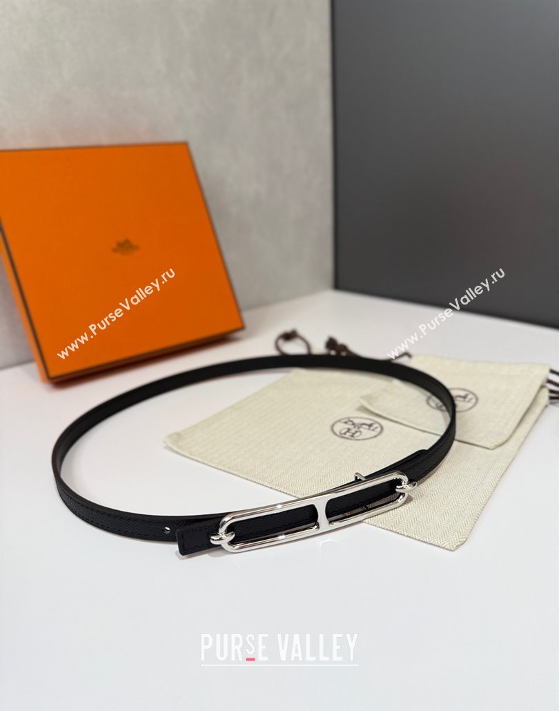Hermes Roulis belt buckle Reversible leather strap 1.3cm Black/Silver 2025 0314 (99-250314084)