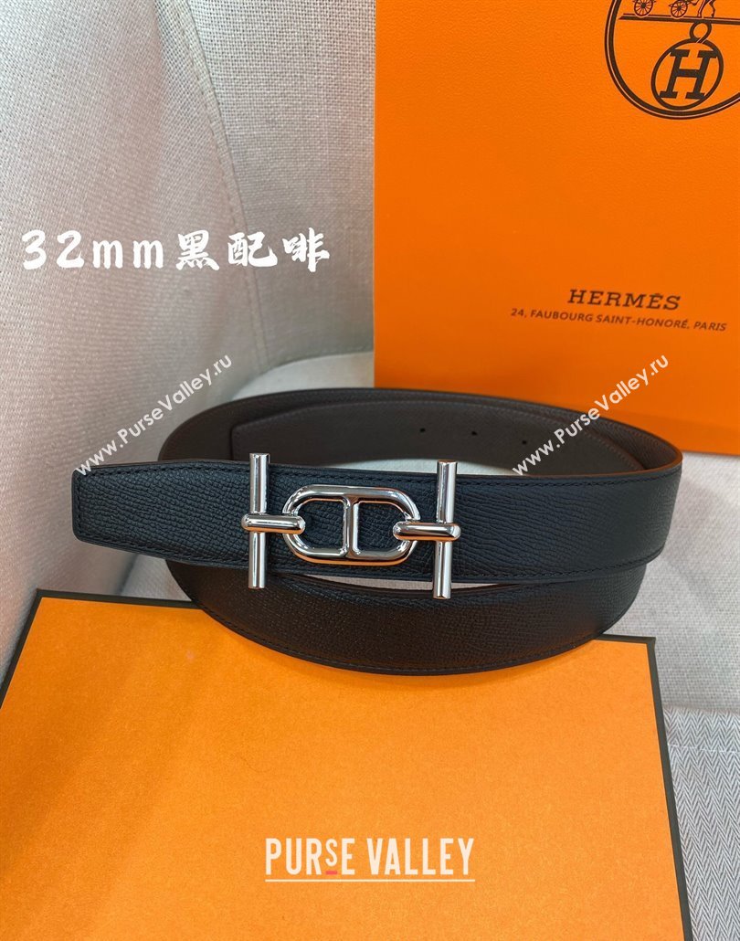 Hermes Ancre belt buckle Reversible Epsom leather strap 3.2cm Black/Coffee 2025 0314 (99-250314095)