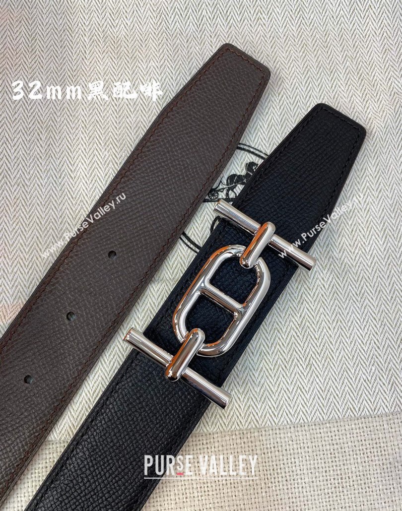 Hermes Ancre belt buckle Reversible Epsom leather strap 3.2cm Black/Coffee 2025 0314 (99-250314095)