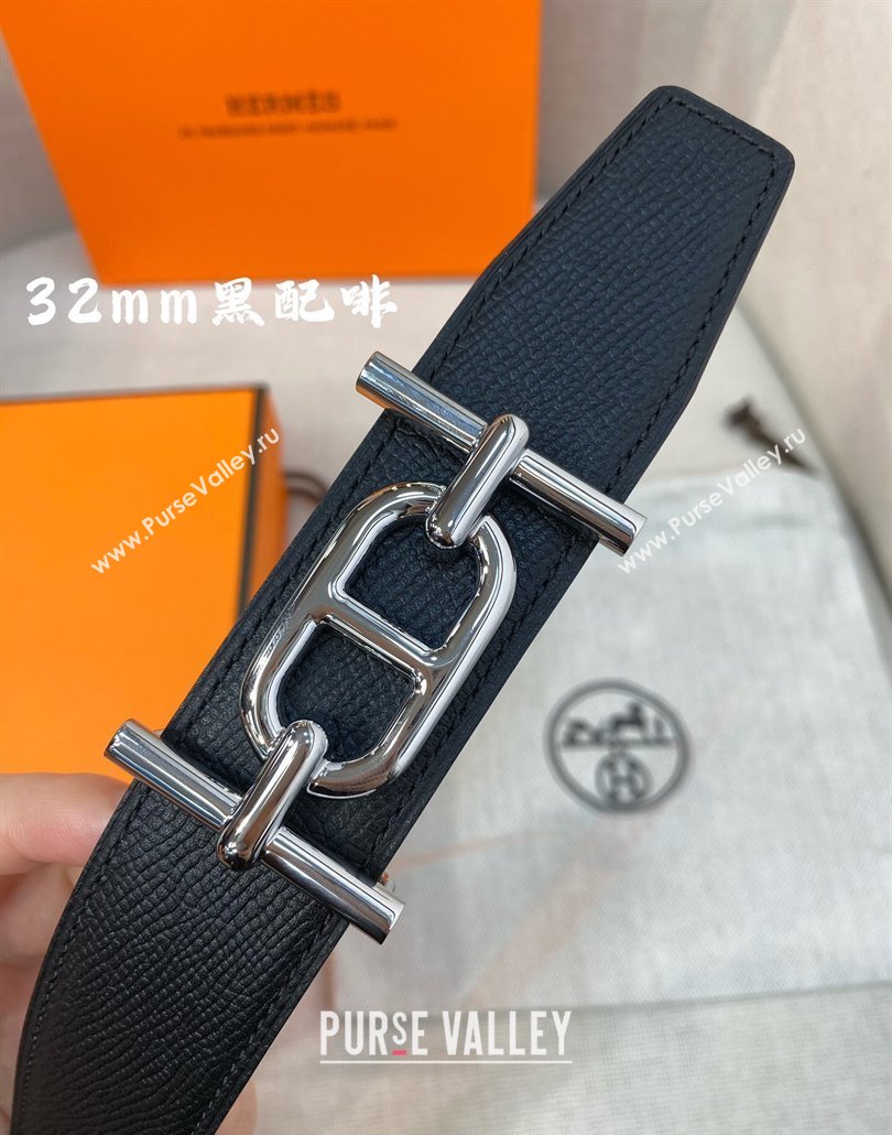 Hermes Ancre belt buckle Reversible Epsom leather strap 3.2cm Black/Coffee 2025 0314 (99-250314095)