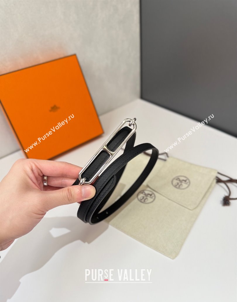 Hermes Roulis belt buckle Reversible leather strap 1.3cm Black/Silver 2025 0314 (99-250314084)