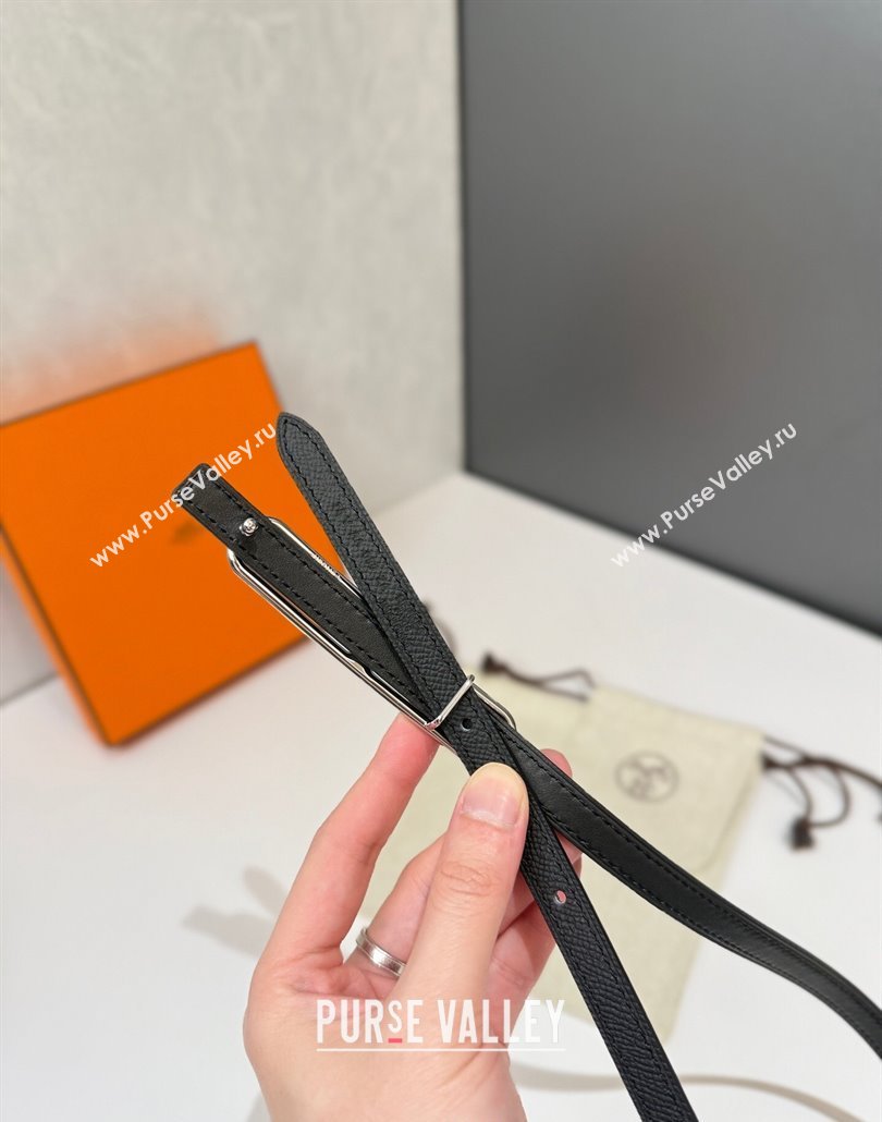 Hermes Roulis belt buckle Reversible leather strap 1.3cm Black/Silver 2025 0314 (99-250314084)
