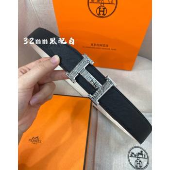 Hermes Constance belt buckle Reversible Epsom leather strap 3.2cm Black/White 2025 0314 (99-250314099)