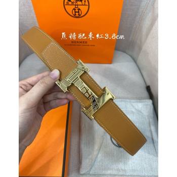 Hermes Constance belt buckle Epsom leather strap 3.8cm Caramel/Burgundy 2025 0314 (99-250314101)