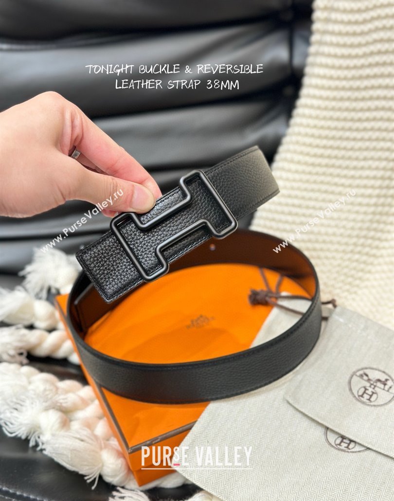 Hermes Tonight Color belt buckle Reversible leather strap 3.8cm Black 2025 0314 (99-250314104)