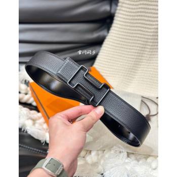 Hermes Tonight Color belt buckle Reversible leather strap 3.8cm Black 2025 0314 (99-250314104)