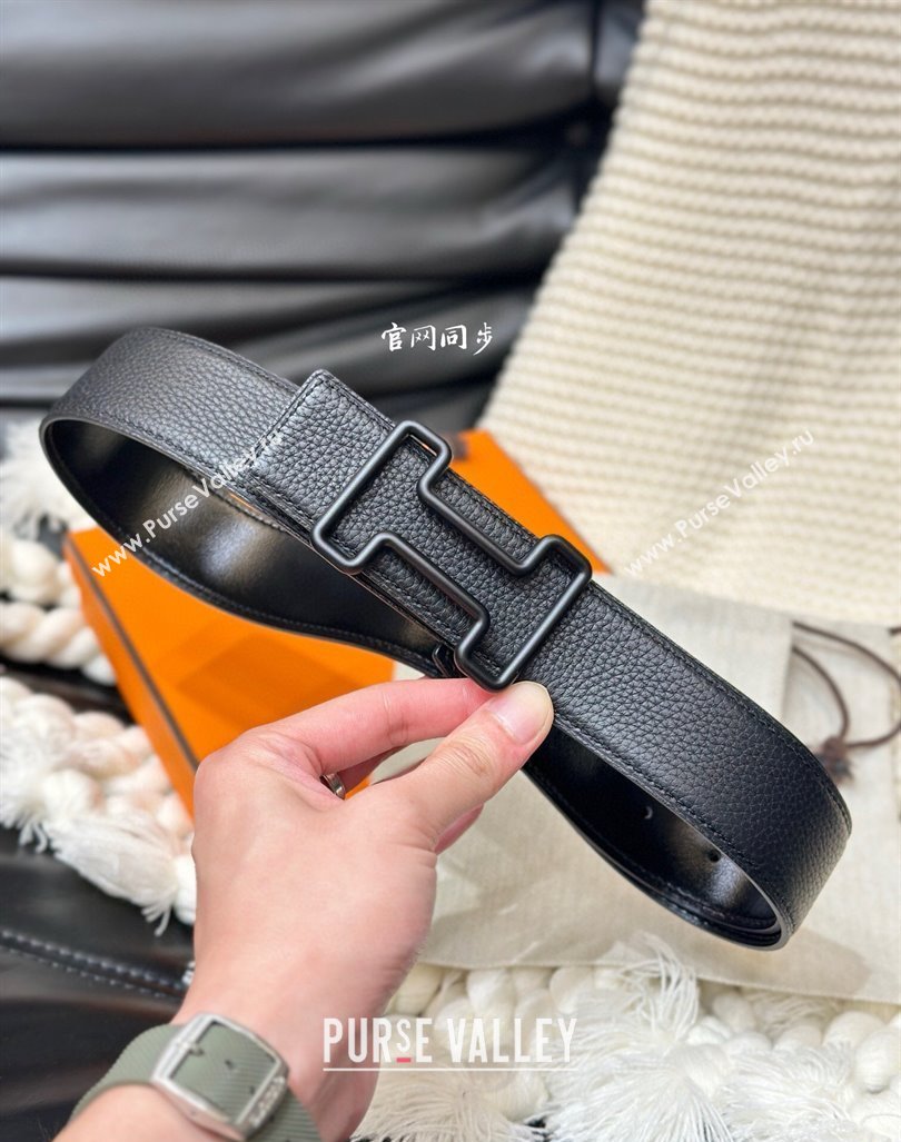 Hermes Tonight Color belt buckle Reversible leather strap 3.8cm Black 2025 0314 (99-250314104)