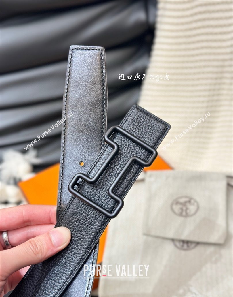 Hermes Tonight Color belt buckle Reversible leather strap 3.8cm Black 2025 0314 (99-250314104)