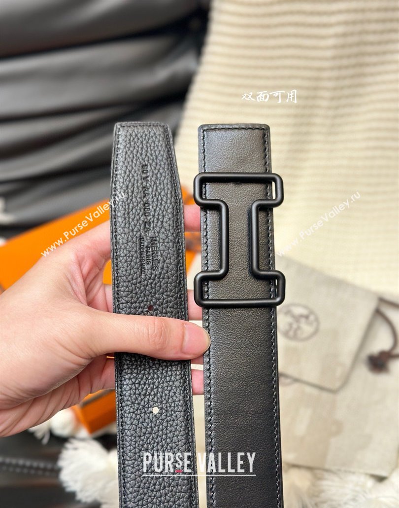Hermes Tonight Color belt buckle Reversible leather strap 3.8cm Black 2025 0314 (99-250314104)