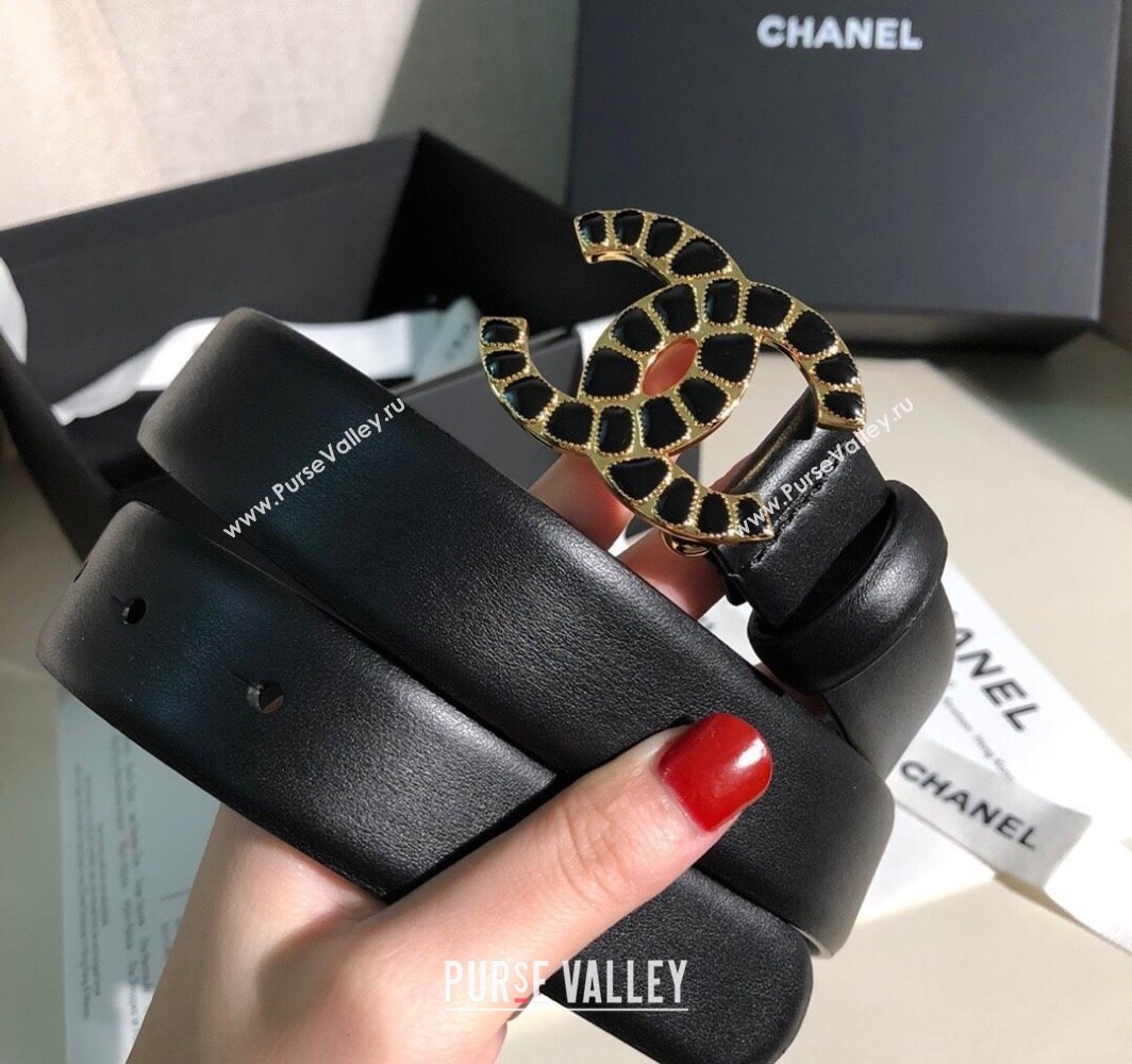 Chanel Classic Calfskin Belt 3cm with Stone CC Buckle Black 2025 0315 (99-250315044)