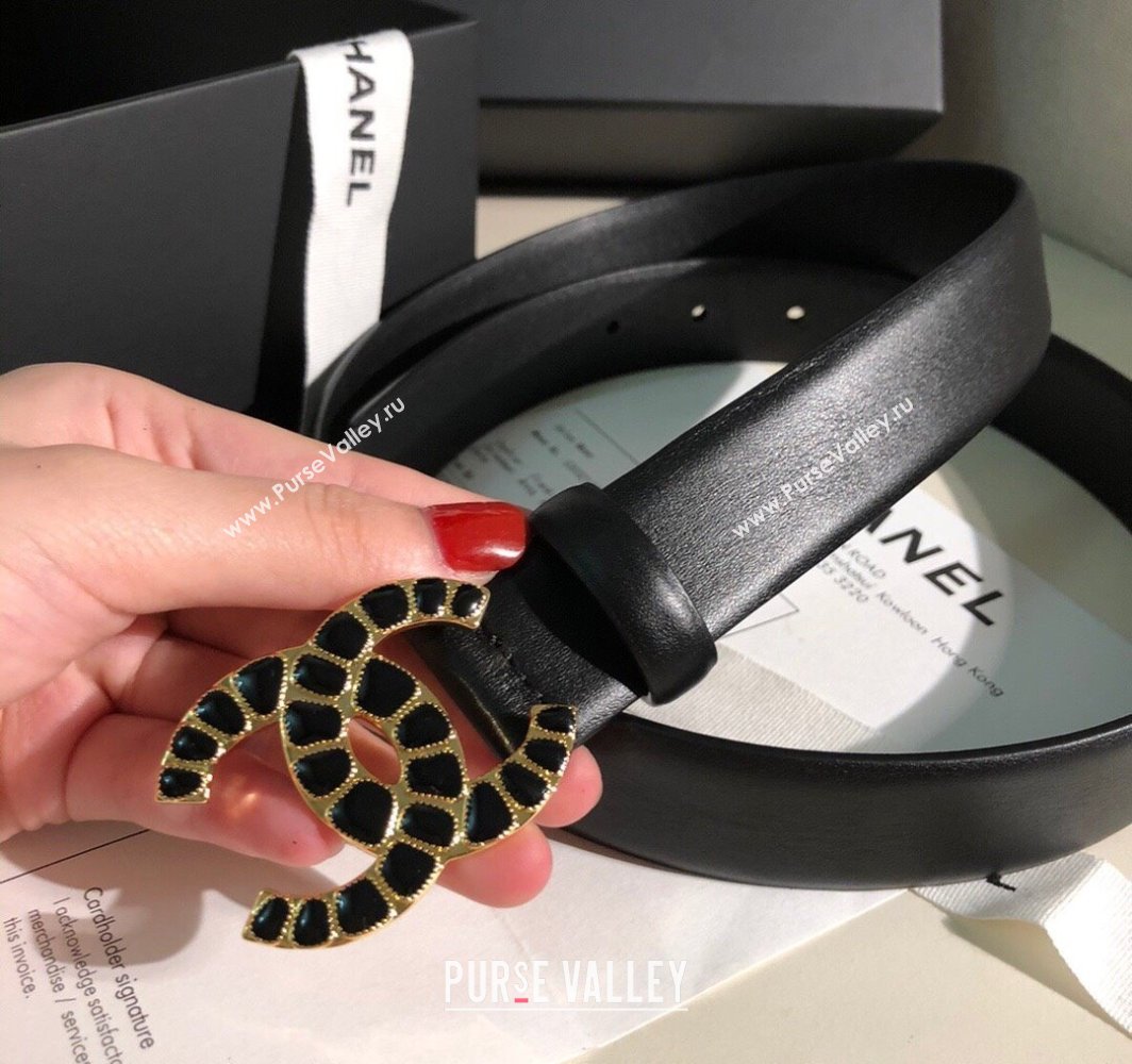 Chanel Classic Calfskin Belt 3cm with Stone CC Buckle Black 2025 0315 (99-250315044)